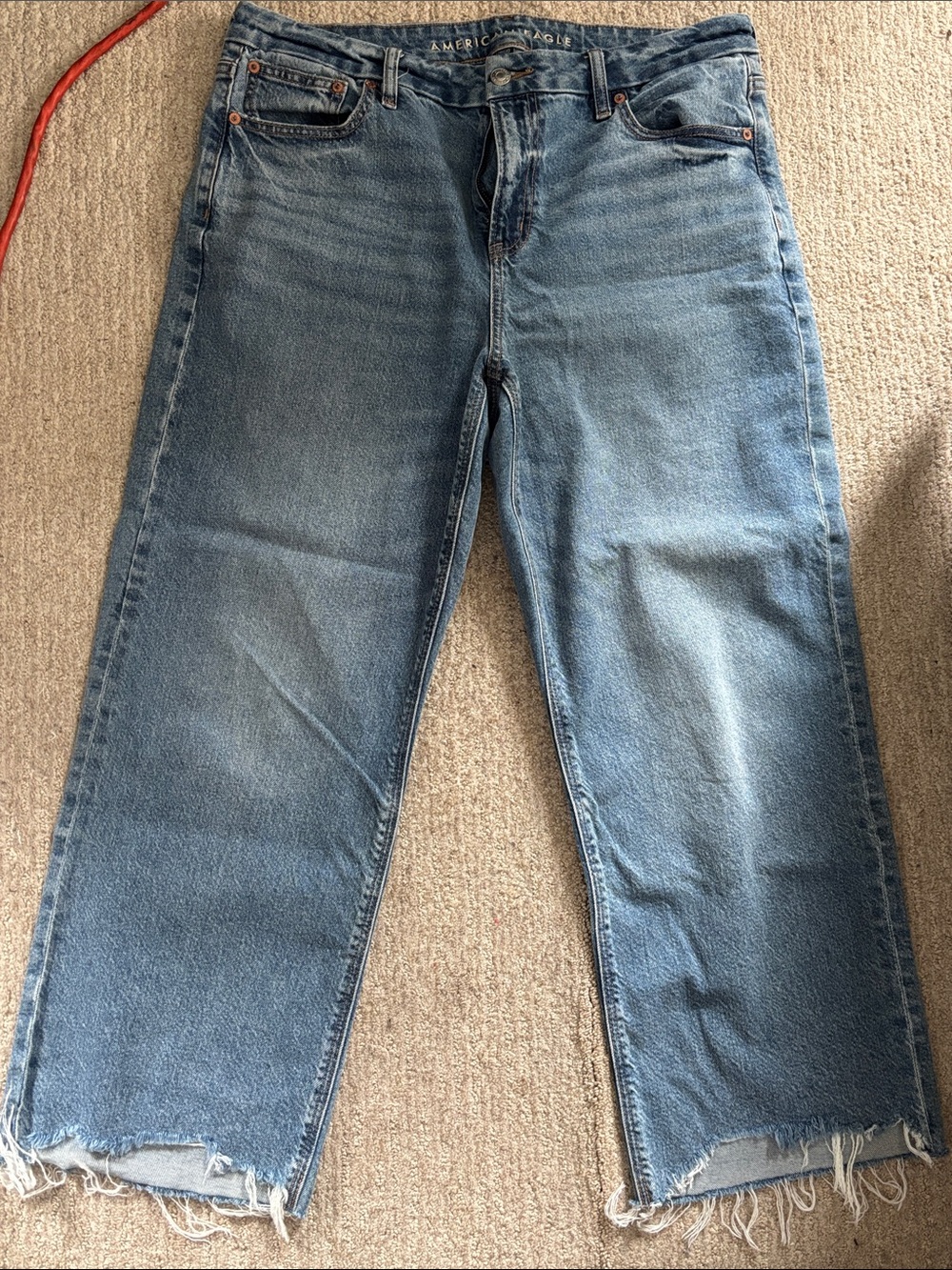American Eagle Light Wash wide Leg stovepipe curvy Jeans size 12 short